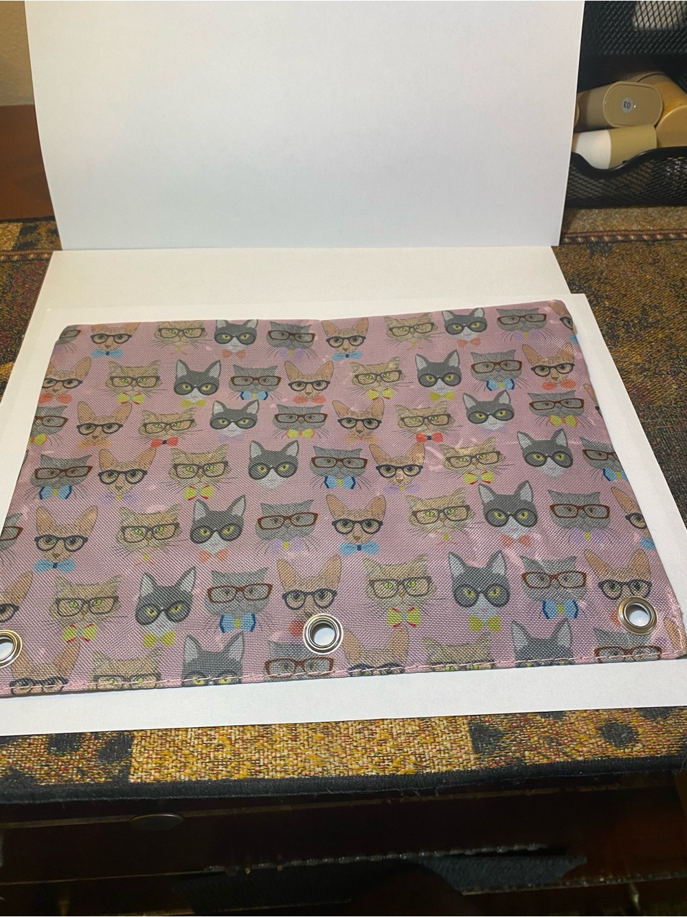 Pink Cat Print Organizer Pouch with Eyelet